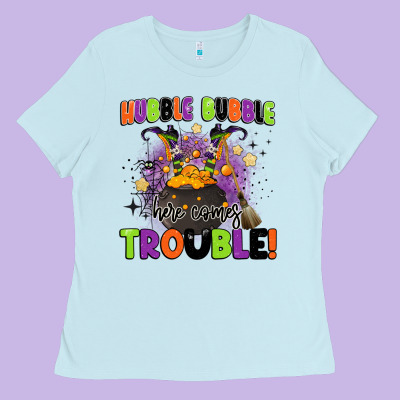 Kids Halloween Hubble Bubble Here Comes Trouble Ladies Tee Designed By Barkaloodesign