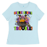 Baby Blue kids halloween hubble bubble here comes trouble Ladies Tee - BarkalooDesign