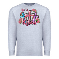 Heather Grey He Is Risen Cross Premium Sweatshirt - RanaPortraitStore