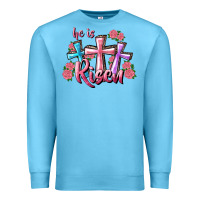 Ocean Blue He Is Risen Cross Premium Sweatshirt - RanaPortraitStore
