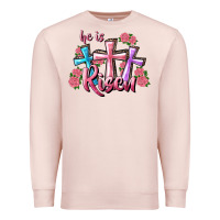 Pale Pink He Is Risen Cross Premium Sweatshirt - RanaPortraitStore