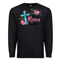 Black He Is Risen Indeed Cross And Flowers Premium Sweatshirt - RanaPortraitStore