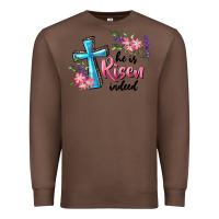 Chestnut He Is Risen Indeed Cross And Flowers Premium Sweatshirt - RanaPortraitStore
