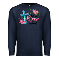 Navy He Is Risen Indeed Cross And Flowers Premium Sweatshirt - RanaPortraitStore