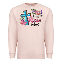 Pale Pink He Is Risen Indeed Cross And Flowers Premium Sweatshirt - RanaPortraitStore