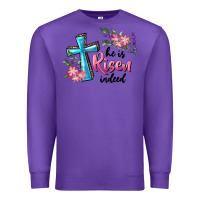 Purple He Is Risen Indeed Cross And Flowers Premium Sweatshirt - RanaPortraitStore