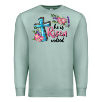 Seafoam He Is Risen Indeed Cross And Flowers Premium Sweatshirt - RanaPortraitStore