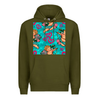 Army Green valentines day cupid and neon heart seamless pattern Premium Hoodie - BundleAndBundleShop