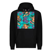 Black valentines day cupid and neon heart seamless pattern Premium Hoodie - BundleAndBundleShop