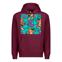 Burgundy valentines day cupid and neon heart seamless pattern Premium Hoodie - BundleAndBundleShop