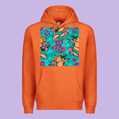 Valentines Day Cupid And Neon Heart Seamless Pattern Premium Hoodie Designed By Bundleandbundleshop
