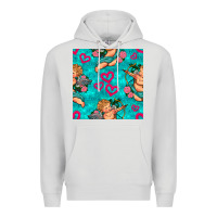 Dove Grey valentines day cupid and neon heart seamless pattern Premium Hoodie - BundleAndBundleShop