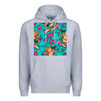 Heather Grey valentines day cupid and neon heart seamless pattern Premium Hoodie - BundleAndBundleShop