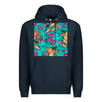 Navy valentines day cupid and neon heart seamless pattern Premium Hoodie - BundleAndBundleShop