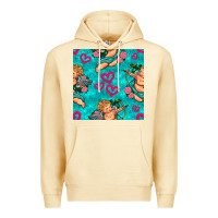 Pina Colada valentines day cupid and neon heart seamless pattern Premium Hoodie - BundleAndBundleShop