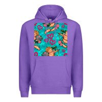 Purple valentines day cupid and neon heart seamless pattern Premium Hoodie - BundleAndBundleShop