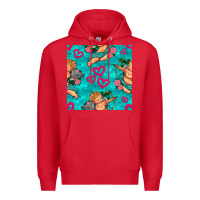 Red valentines day cupid and neon heart seamless pattern Premium Hoodie - BundleAndBundleShop