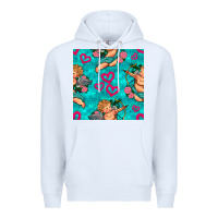 White valentines day cupid and neon heart seamless pattern Premium Hoodie - BundleAndBundleShop