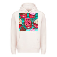 Pale Pink valentines day flower cupcakes and serape seamless pattern Premium Hoodie - BundleAndBundleShop