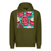 Army Green valentines day flower cupcakes and serape seamless pattern Premium Hoodie - BundleAndBundleShop