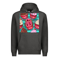 Charcoal Heather valentines day flower cupcakes and serape seamless pattern Premium Hoodie - BundleAndBundleShop