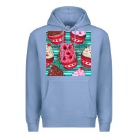 Colony Blue valentines day flower cupcakes and serape seamless pattern Premium Hoodie - BundleAndBundleShop