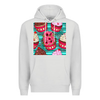 Dove Grey valentines day flower cupcakes and serape seamless pattern Premium Hoodie - BundleAndBundleShop
