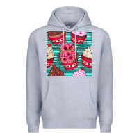 Heather Grey valentines day flower cupcakes and serape seamless pattern Premium Hoodie - BundleAndBundleShop