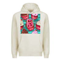 Oatmeal Heather valentines day flower cupcakes and serape seamless pattern Premium Hoodie - BundleAndBundleShop