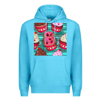 Ocean Blue valentines day flower cupcakes and serape seamless pattern Premium Hoodie - BundleAndBundleShop