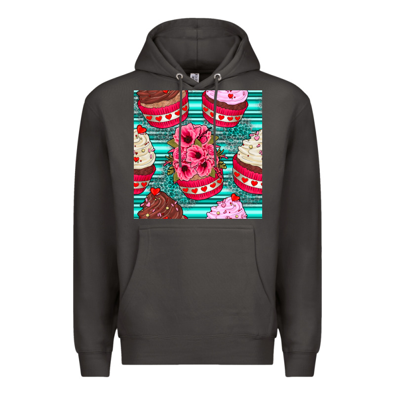 Valentines Day Flower Cupcakes And Serape Seamless Pattern Premium Hoodie by BundleAndBundleShop | Teevron