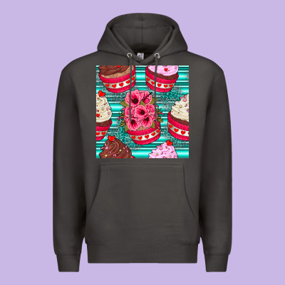 Valentines Day Flower Cupcakes And Serape Seamless Pattern Premium Hoodie Designed By Bundleandbundleshop