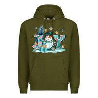 Army Green cute coffeecup snowmanand joy Premium Hoodie - AdoDesignShop