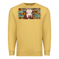 Antique Gold Heifer With Sunflower And Serape Premium Sweatshirt - RanaPortraitStore