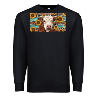 Black Heifer With Sunflower And Serape Premium Sweatshirt - RanaPortraitStore