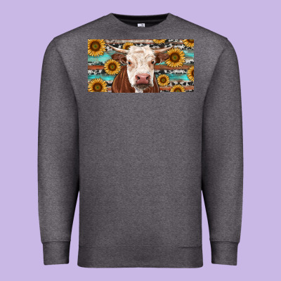 Premium Sweatshirt Heifer With Sunflower And Serape