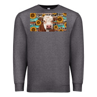Charcoal Heather Heifer With Sunflower And Serape Premium Sweatshirt - RanaPortraitStore