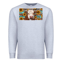 Heather Grey Heifer With Sunflower And Serape Premium Sweatshirt - RanaPortraitStore