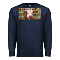 Navy Heifer With Sunflower And Serape Premium Sweatshirt - RanaPortraitStore