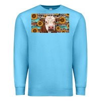 Ocean Blue Heifer With Sunflower And Serape Premium Sweatshirt - RanaPortraitStore