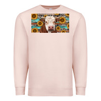 Pale Pink Heifer With Sunflower And Serape Premium Sweatshirt - RanaPortraitStore