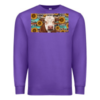 Purple Heifer With Sunflower And Serape Premium Sweatshirt - RanaPortraitStore