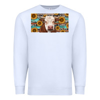 White Heifer With Sunflower And Serape Premium Sweatshirt - RanaPortraitStore