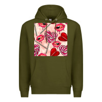 Army Green valentines day lollipops and lips seamless pattern Premium Hoodie - BundleAndBundleShop
