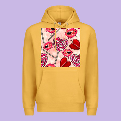 Valentines Day Lollipops And Lips Seamless Pattern Premium Hoodie Designed By Bundleandbundleshop