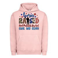 Pigment Salmon born raised and protected by god guns and glory Urban Hoodie - JahusDesignShop