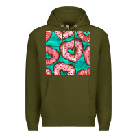 Army Green valentines day heart donuts seamless pattern Premium Hoodie - BundleAndBundleShop