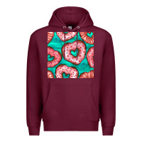 Burgundy valentines day heart donuts seamless pattern Premium Hoodie - BundleAndBundleShop