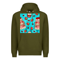 Army Green valentines day cake and strawberries seamless pattern Premium Hoodie - BundleAndBundleShop