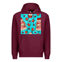 Burgundy valentines day cake and strawberries seamless pattern Premium Hoodie - BundleAndBundleShop